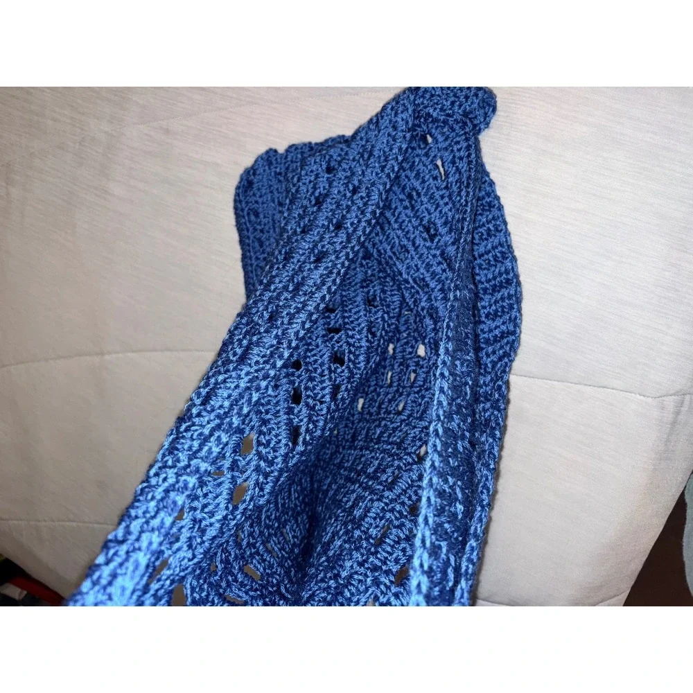 Handmade Crochet Tote Bag Blue Open Weave‎ Beach Market Bag